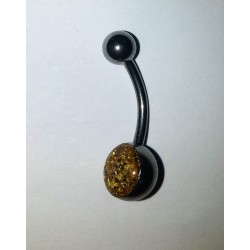 Glitter barbell navel gul silver
