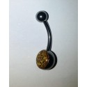 Glitter barbell navel gul silver